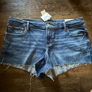 American Eagle Super Low Rise Perfect Shortie‎ Denim Shorts Distressed Size 16